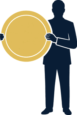 Illustration of an investor holding an oversized gold disc representing a security token